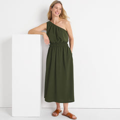 Women's Petite Creaseless One Shoulder Midi Dress