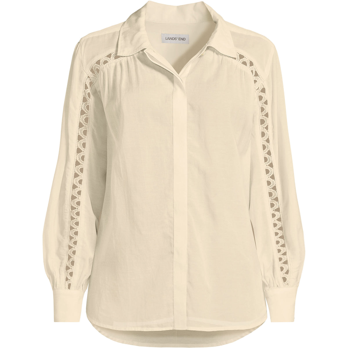 Women's Plus Size Voile Shirred Trim Insert Shirt
