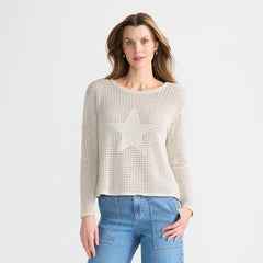 Women's Cotton Viscose Mesh Jacquard Crew Neck Sweater
