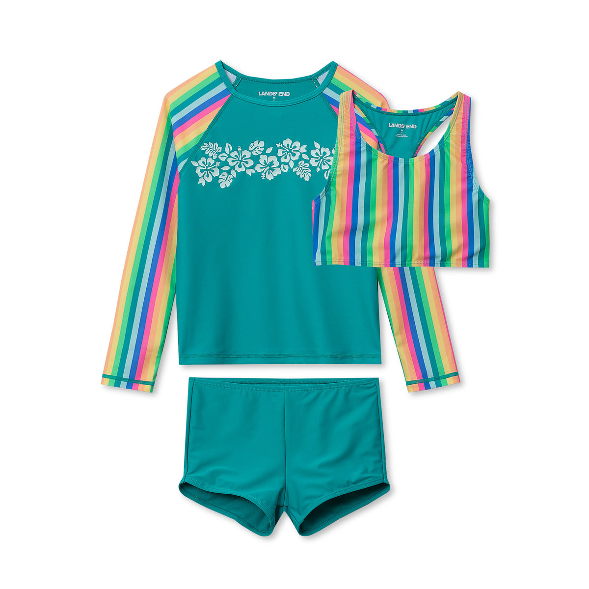 Girls Chlorine Resistant Long Sleeve Rash Guard Boyshort 3 Piece Swimsuit Set