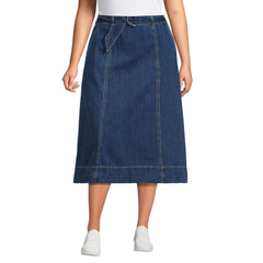 Womens Plus Size Soft Denim A-line Midi Skirt