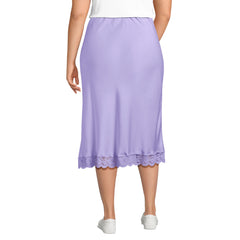 Women's Plus Size Satin Lace Trim Midi Skirt