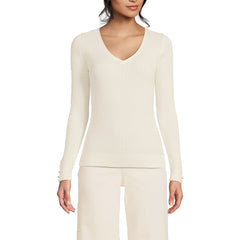 Women's Fine Gauge Cotton Baby Cable Vneck Sweater