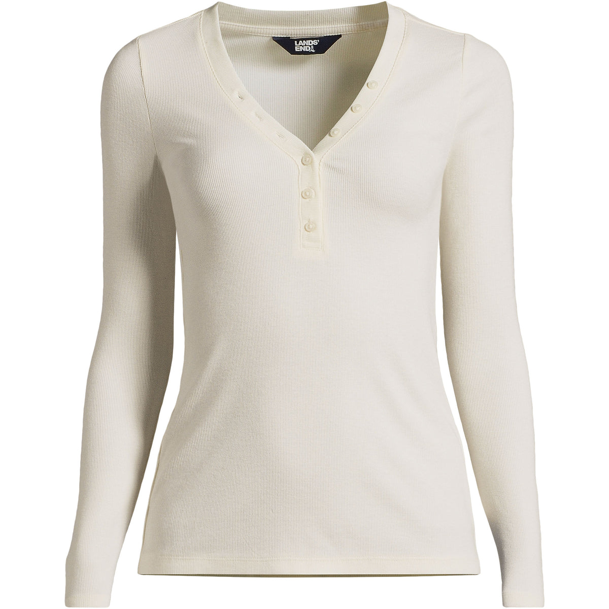 Women's Petite Drapey Rib Skimming Long Sleeve Henley T-Shirt