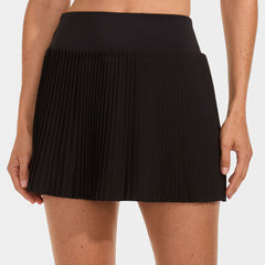 Women's High Waisted Pleated Woven Swim Skort