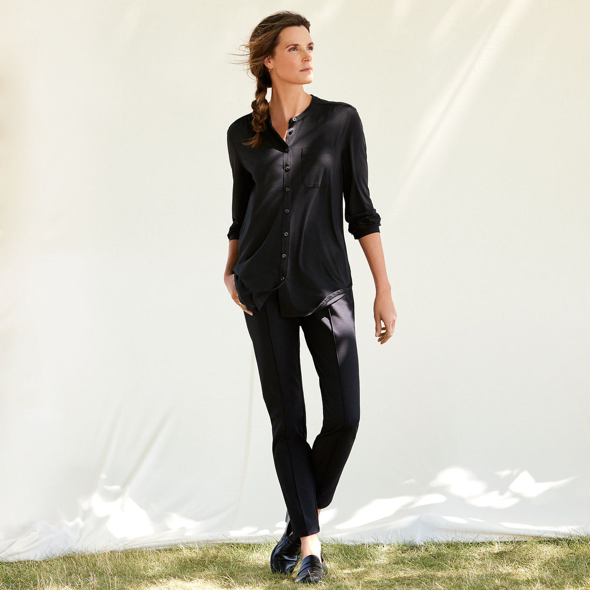 Women's High Rise Bi Stretch Pintuck Pencil Ankle Pants