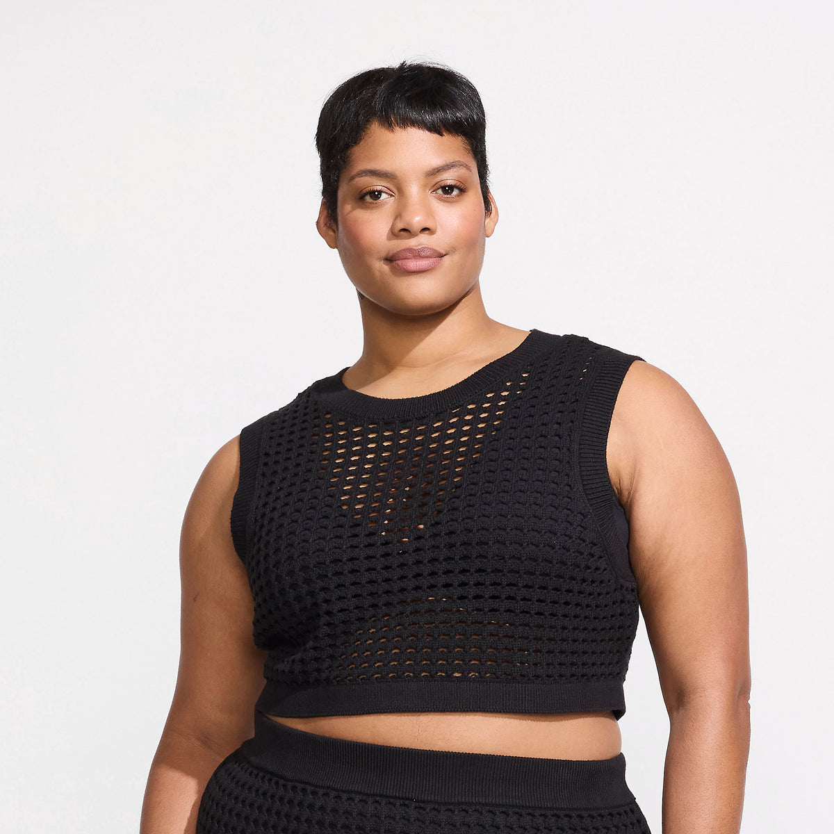 Women's Plus Size Cotton Viscose Open Knit Sleeveless Scoop Neck Top Cover Up
