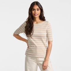 Women's Supima Cotton Elbow Sleeve Boatneck Button Shoulder Tee