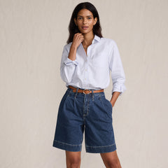 Women's Soft Denim High Rise 7" Pleated Trouser Shorts