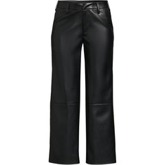 Women Faux Leather Mid Rise Relaxed Straight Leg Crop Pants