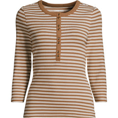 Women's 3/4 Sleeve Polished Rib Henley Top