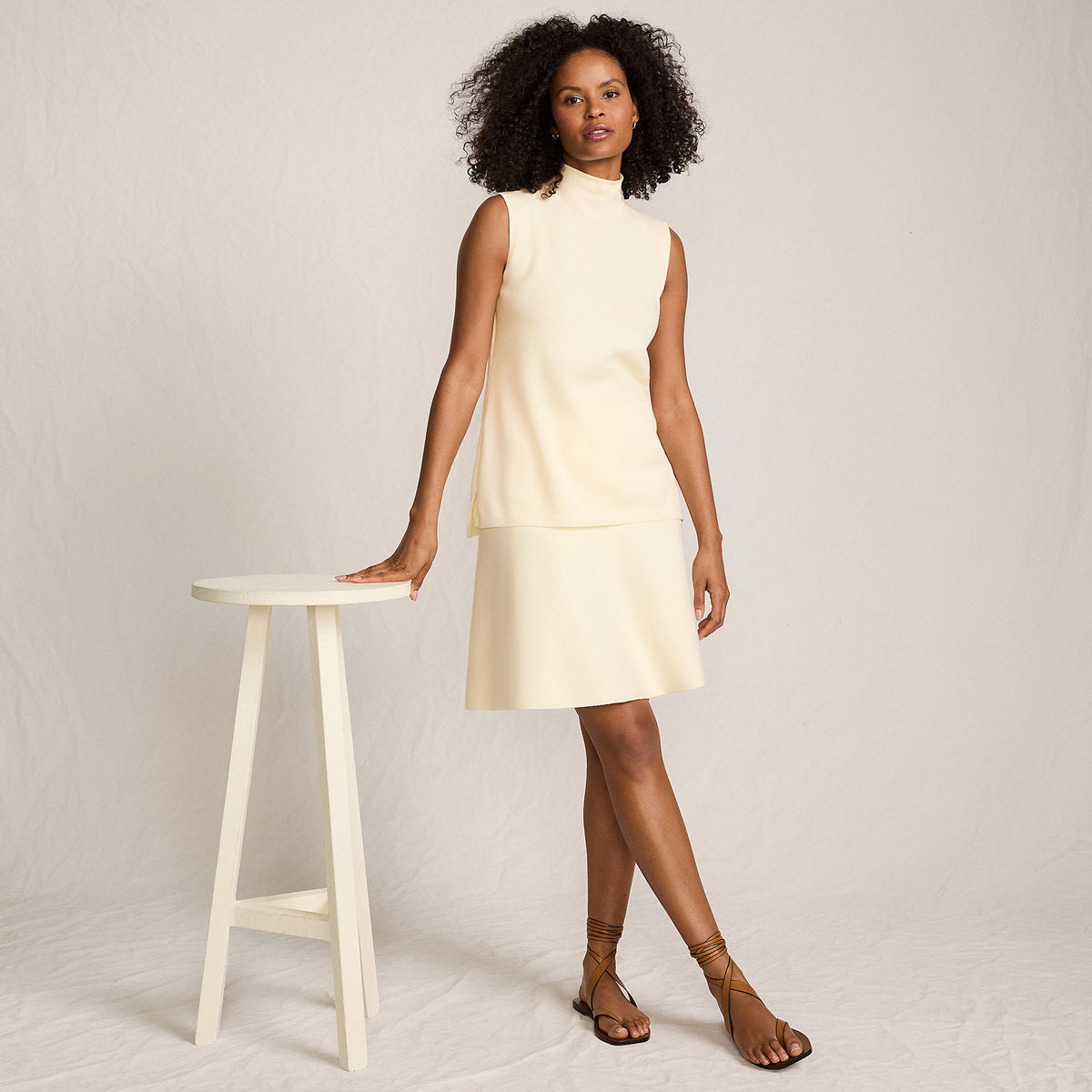 Women's Petite Fine Gauge Cotton Sweater Above the Knee Circle Skirt