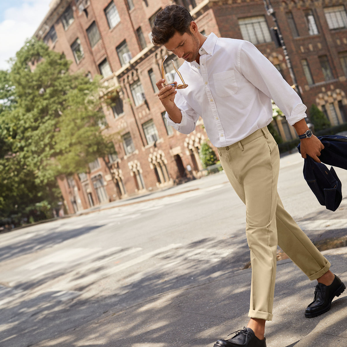 Men's Long No Iron Traditional Fit Plain Front Chino Pant