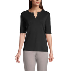 Women's Cotton Polyester Modern Half Sleeve Splitneck