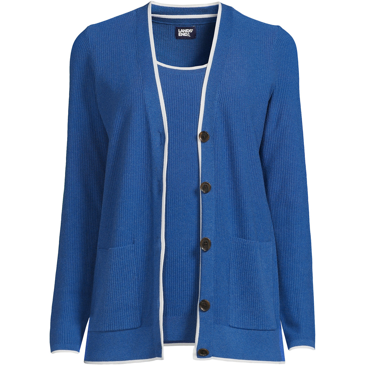 Women's Fine Gauge Cotton Cardigan and Tank Sweater Set