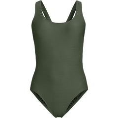 Women's Long Tugless Ribbed X-Back One Piece Swimsuit