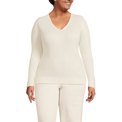 Women's Plus Size Fine Gauge Cotton Baby Cable Vneck Sweater