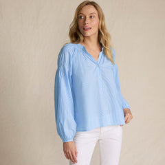 Women's Cotton Voile Long Sleeve Raglan Smocked Top