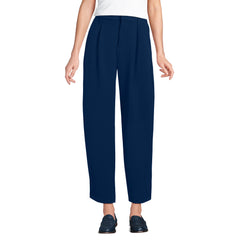 Women's Petite Crepe High Rise Pleated Barrel Leg Ankle Pants