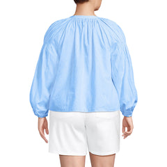 Women's Plus Size Cotton Voile Long Sleeve Raglan Smocked Top