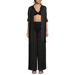 Women's Sheer Oversized Button Front Swim Cover-up Shirt