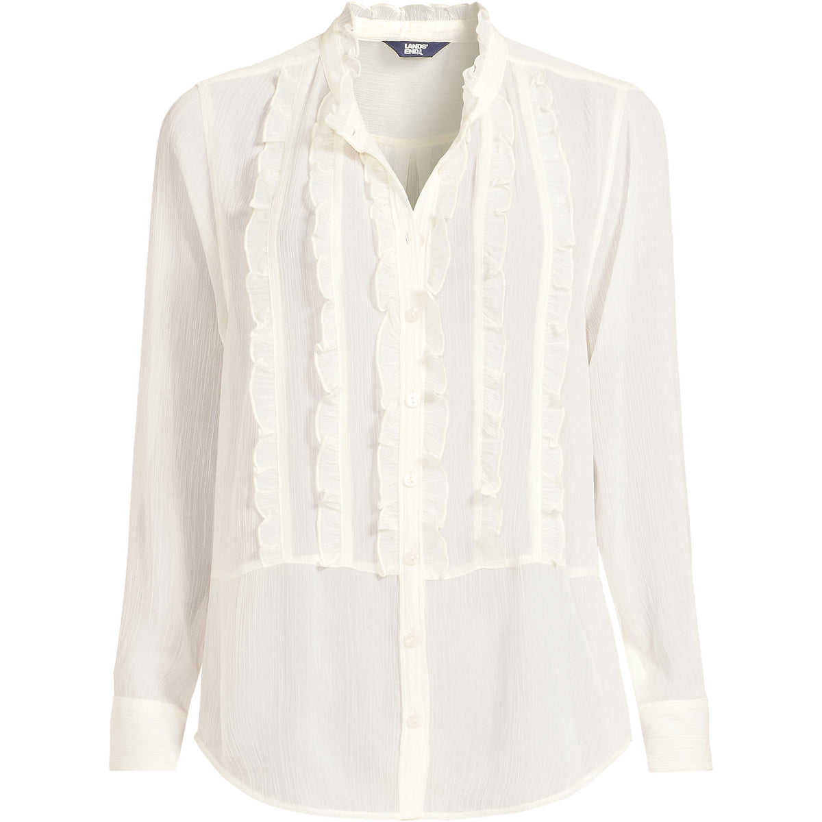 Women's Plus Size Chiffon Ruffle Front Long Sleeve Top