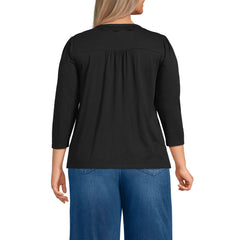 Women's Plus Size 3/4 Sleeve Slub V-neck Lace Trim Top