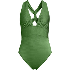 Women's Shine Ribbed Twist Back High Leg One Piece Swimsuit