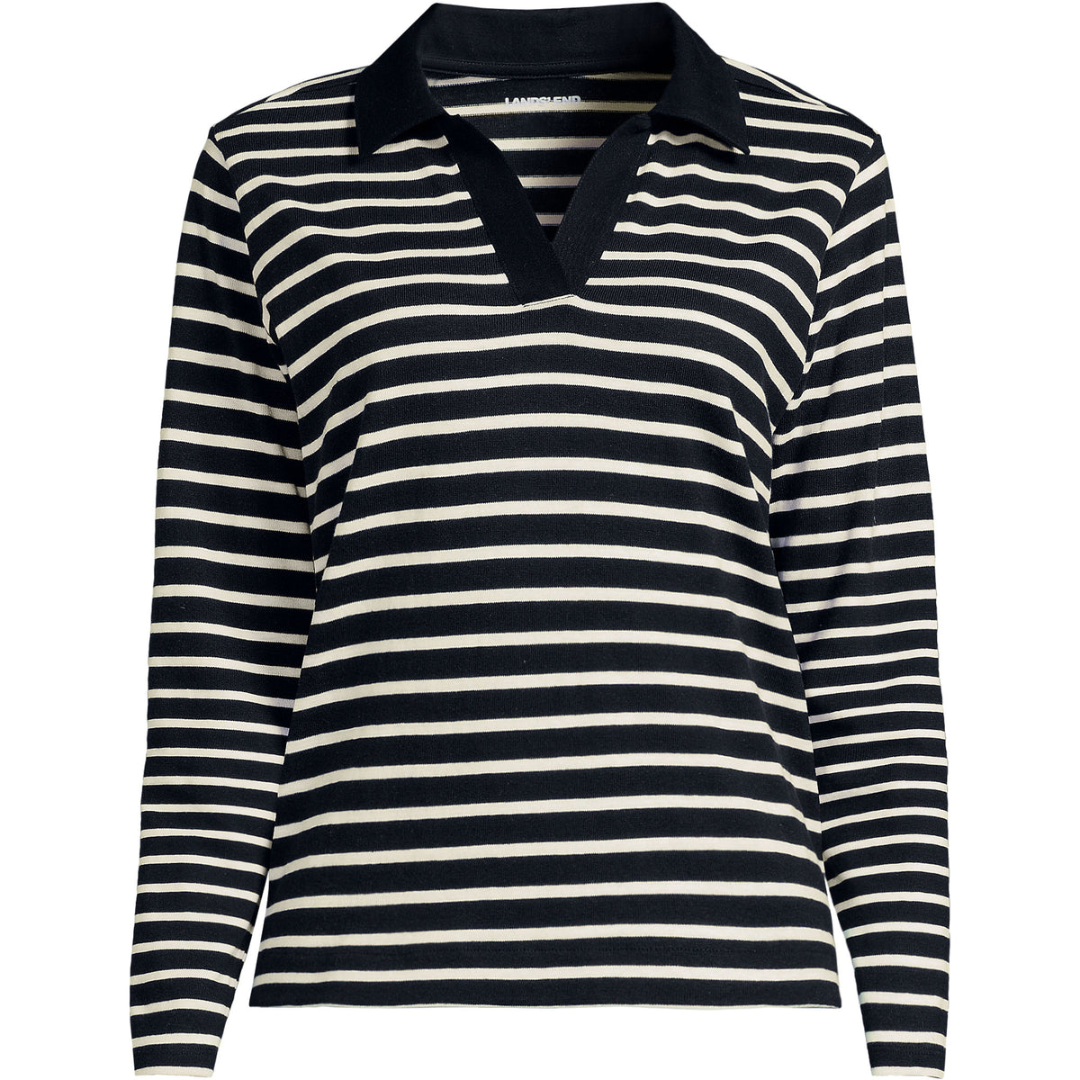 Women's Plus Size Long Sleeve Mariner Johnny Collar Polo