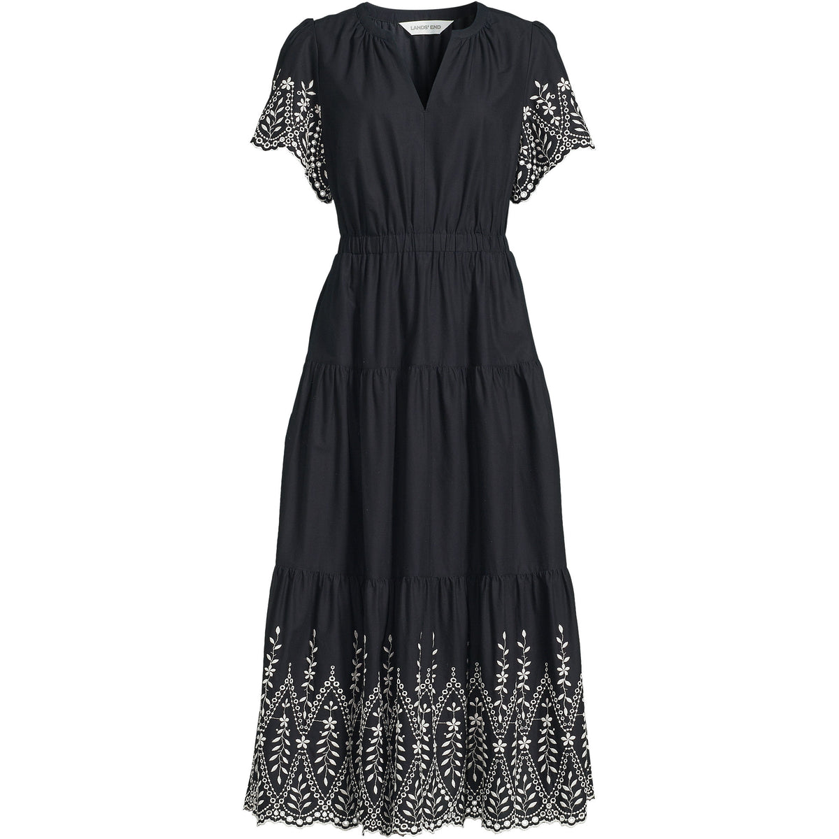 Women's Plus Size Tiered Cotton Poplin Eyelet Maxi Dress