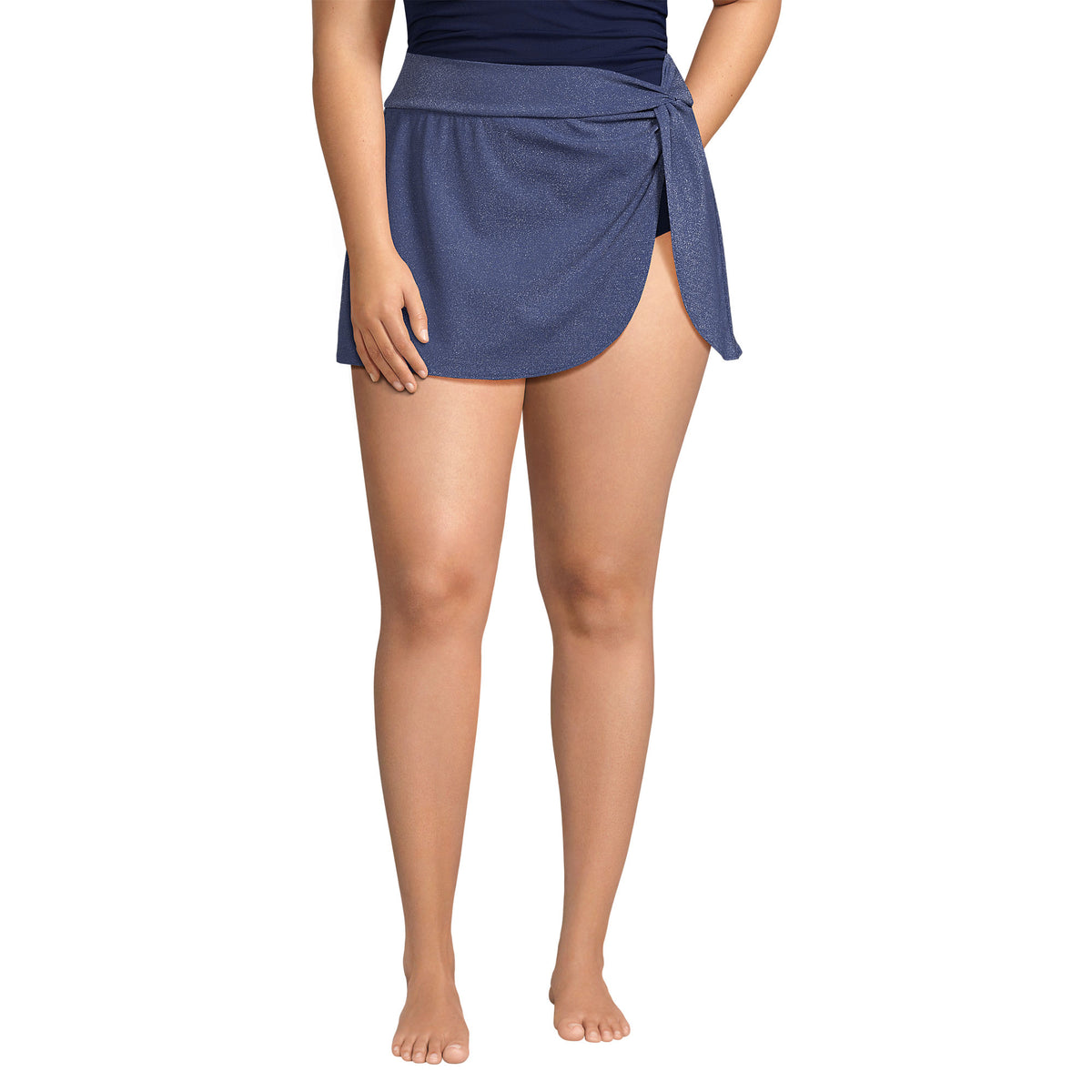 Women's Plus Size Chlorine Resistant Shine Twist Front Mini Swim Cover-up Skirt