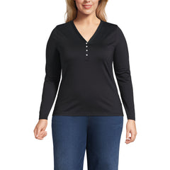 Women's Plus Supima Jersey Long Sleeve Button Henley