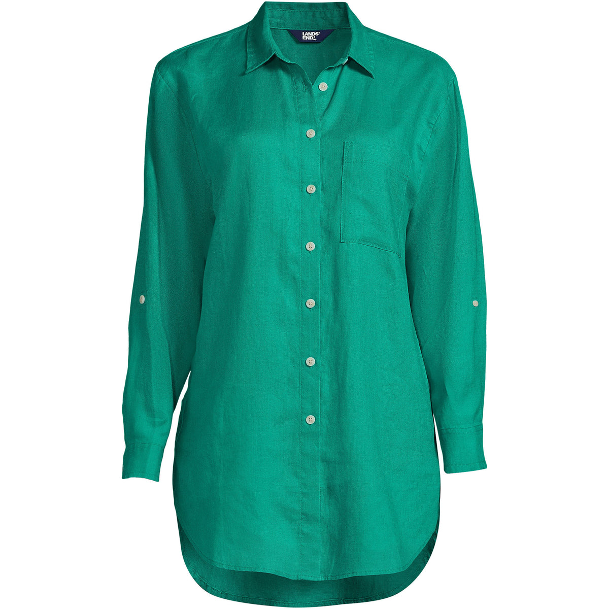Women's Tall Linen Roll Sleeve Oversized Relaxed Tunic Top
