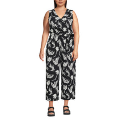 Women's Plus Size Sleeveless Creaseless Wrap Jumpsuit with Smocked Waist