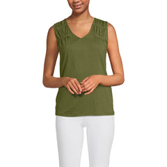 Women's Linen Blend Smocked Flowy Tank