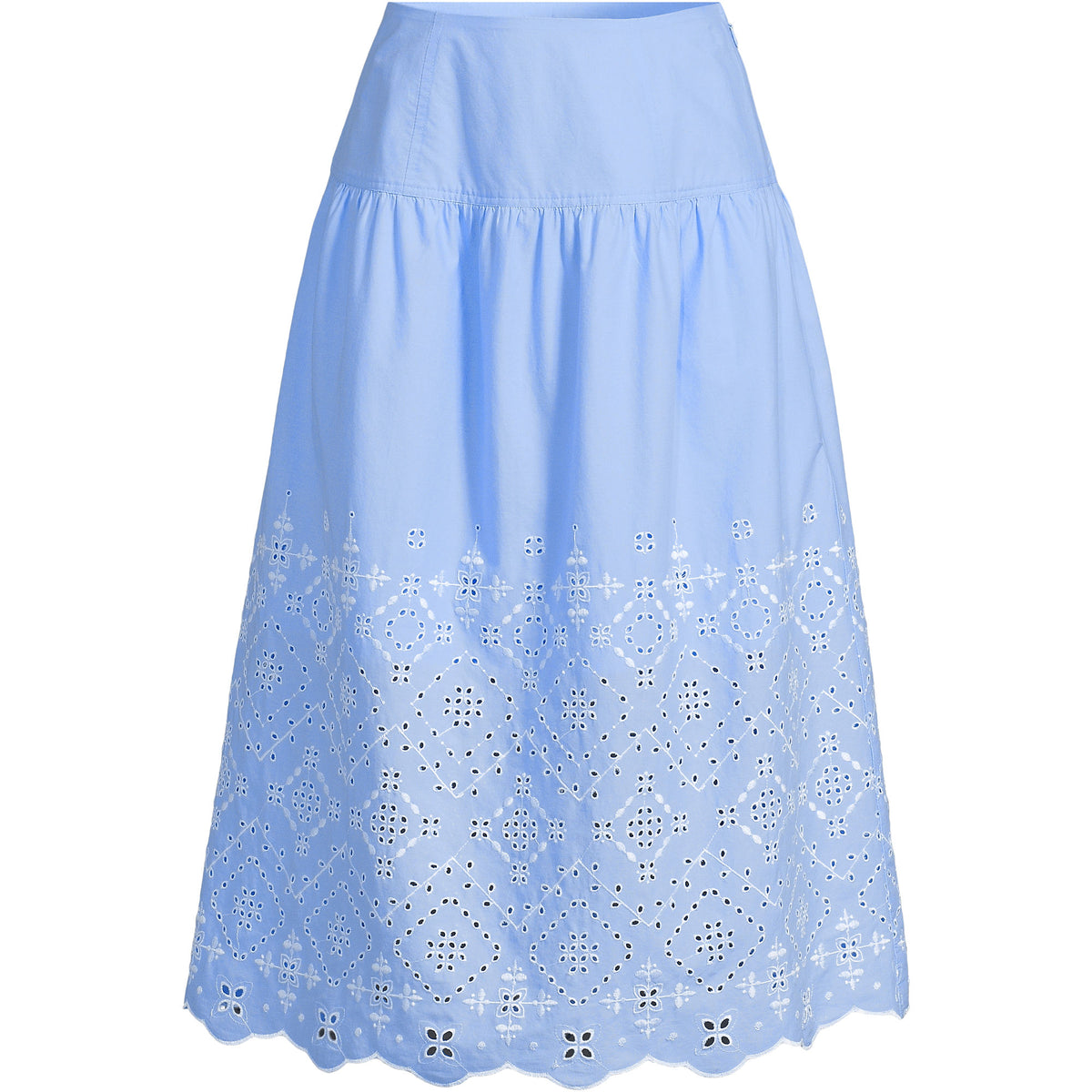 Women's Plus Size Poplin Drop Waist Embroidered Eyelet Midi Skirt