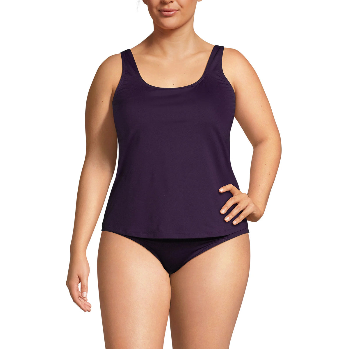 Women's Plus Size Scoop Neck One Piece Fauxkini Swimsuit