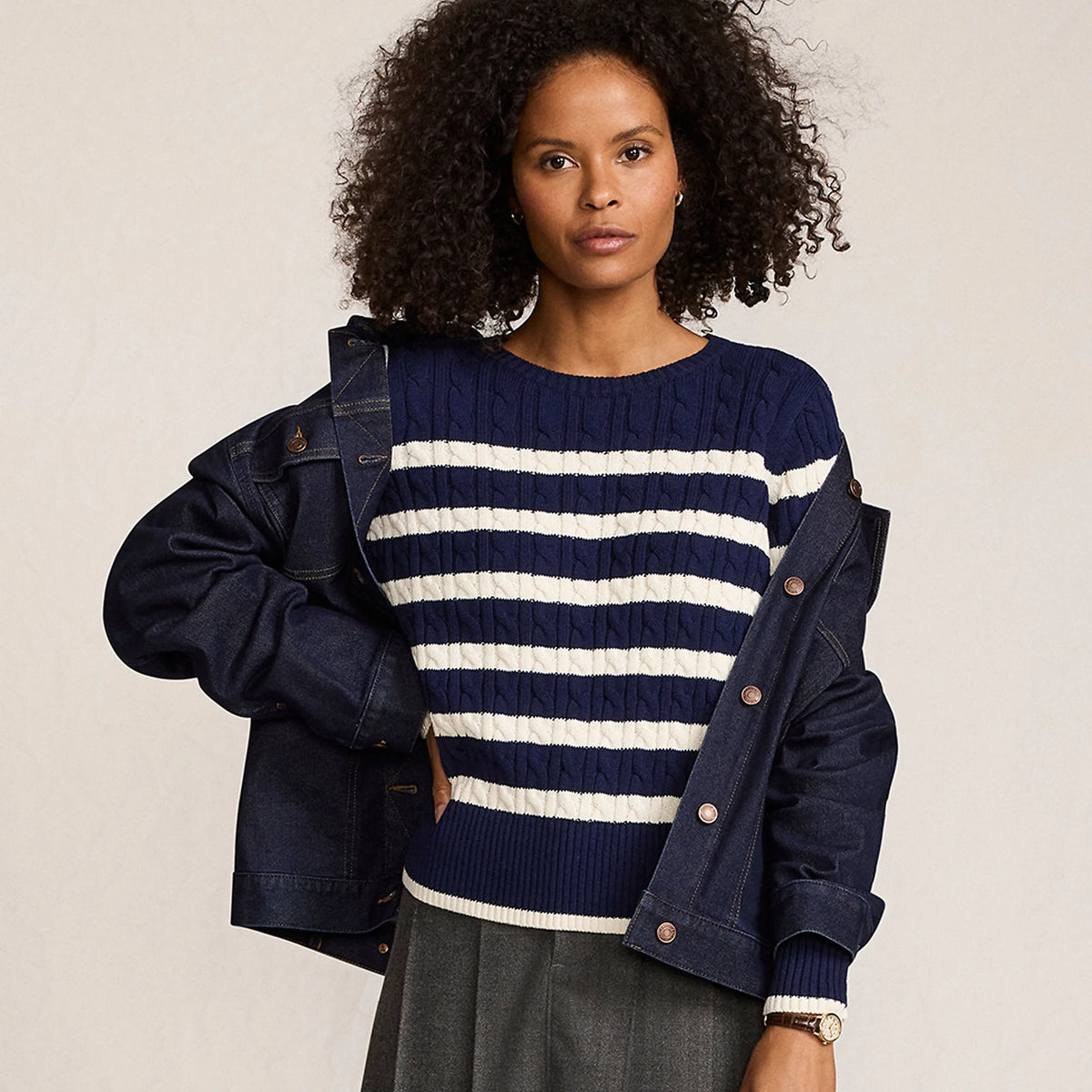 Women's Petite Drifter Modern Cable Crew Sweater