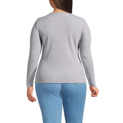 Women's Plus Size Lightweight Waffle Long Sleeve Notch Neck T-Shirt