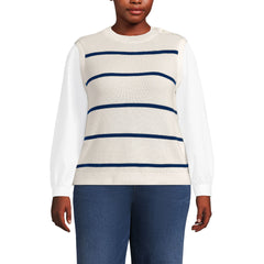 Women's Plus Size Drifter Shaker Button Shoulder Sweater Vest with Poplin Sleeves