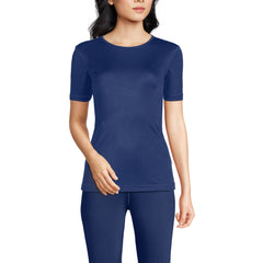 Women's Petite Silk Interlock Short Sleeve Crewneck Long Underwear Thermal Baselayer Top