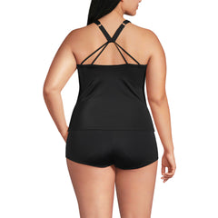 Women's Plus Size Tugless High Neck Strappy Back Tankini Top