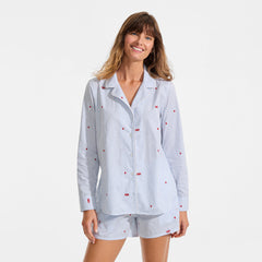 Women's Poplin Long Sleeve Button Front Sleep Top