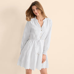 Women's Tall Long Sleeve Eyelet Mini Popover Dress