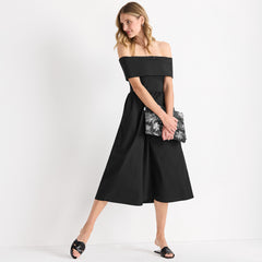 Women's Petite Off the Shoulder Slender Mixed Media Dress