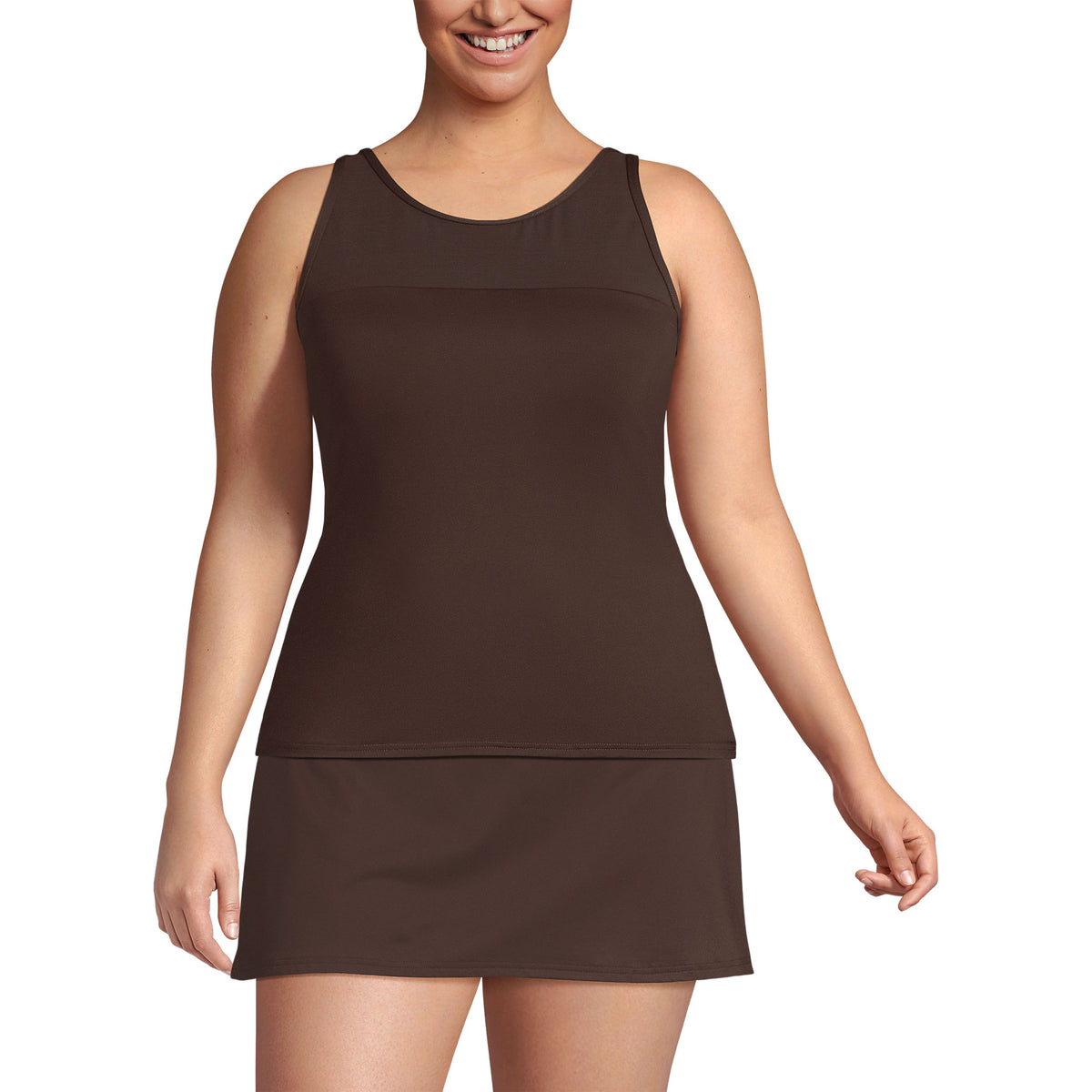 Women's Plus Size Chlorine Resistant Smoothing Control Mesh High Neck Tankini Swimsuit Top