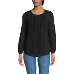 Women's Lightweight Jersey Lace Mix Long Sleeve Pintuck Top