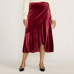 Women's Petite Velvet Wrap Midi Skirt