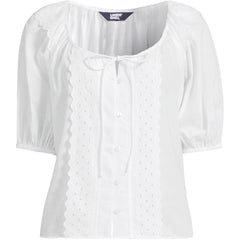 Women's Voile Puff Elbow Sleeve Embroidered Blouse