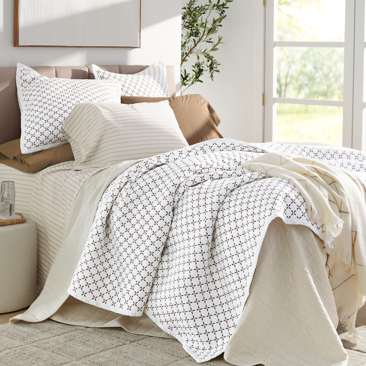 Embroidered Diamond Double Voile Quilt